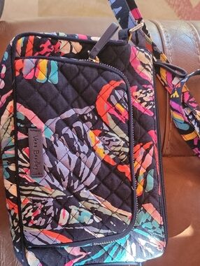 Vera Bradley Quilted Crossbody in Black with Multicolor Floral Accents